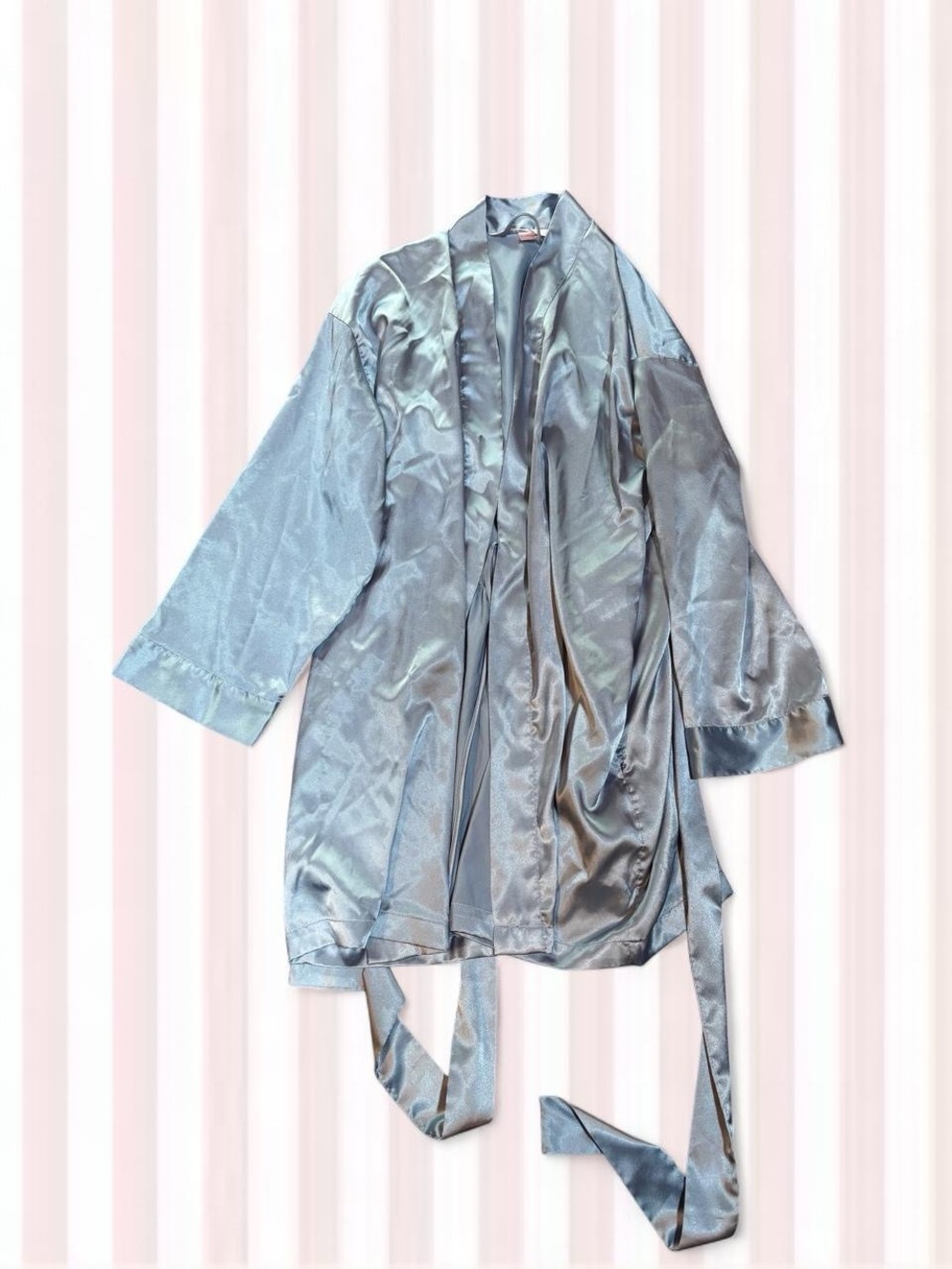Late 1999 Victoria's Secret Light Blue Satin Robe with Tie Belt